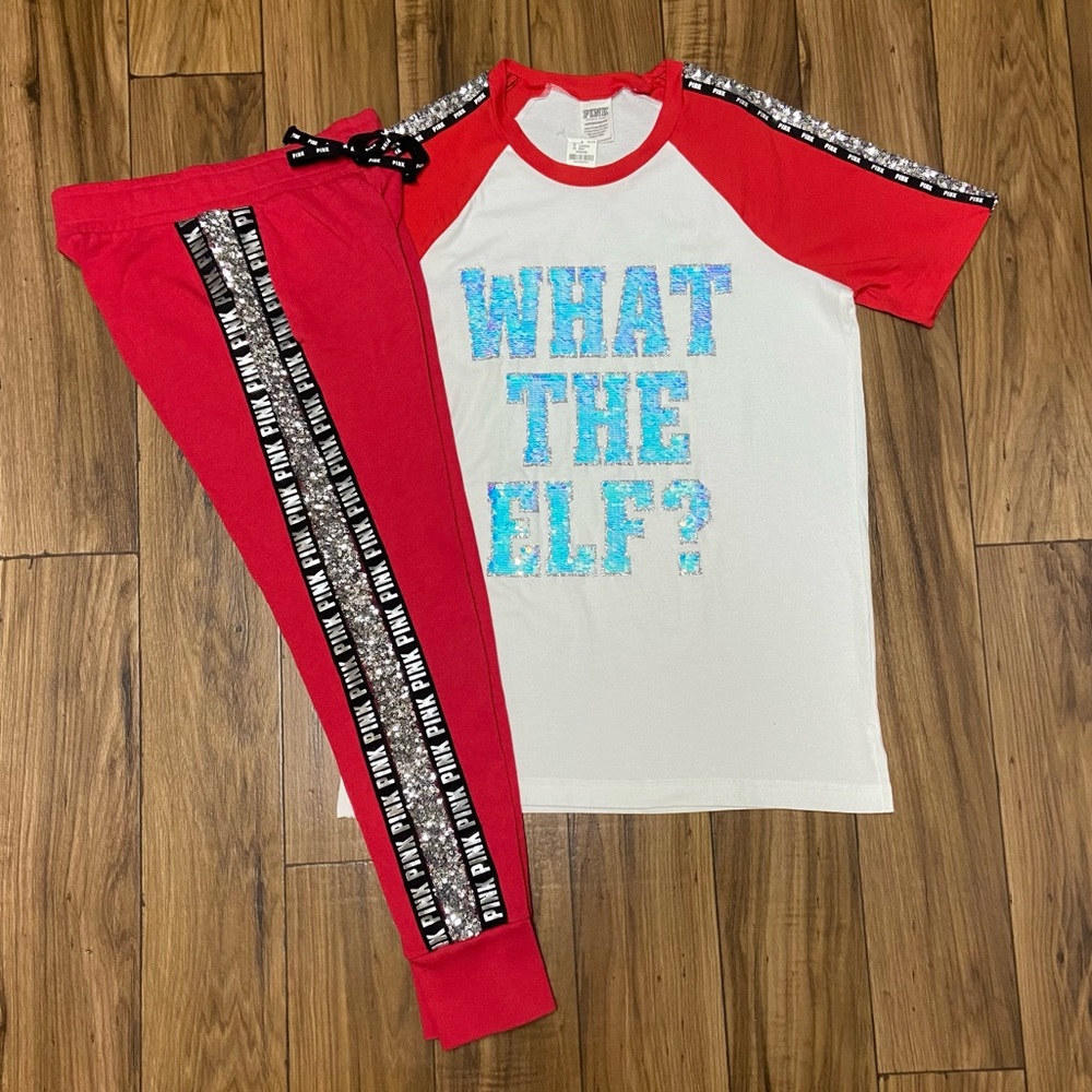 PINK VS RED MERMAID SILVER BLING LOGO OUTFIT